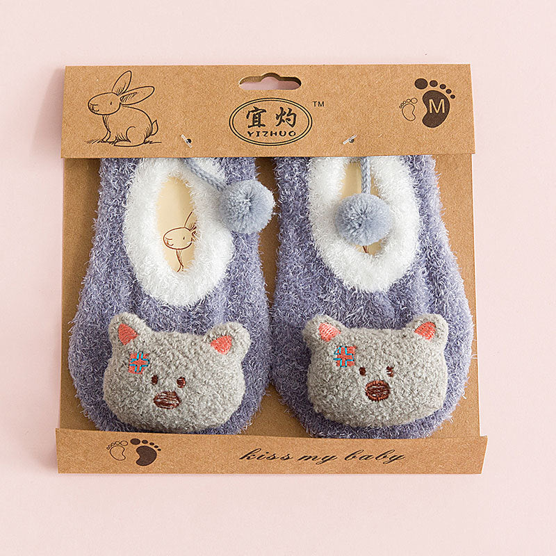 New Warm floor socks Non-slip coral velvet cartoon embroidery baby socks