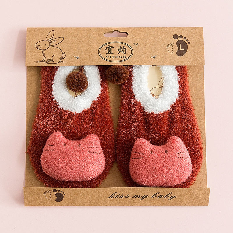 New Warm floor socks Non-slip coral velvet cartoon embroidery baby socks