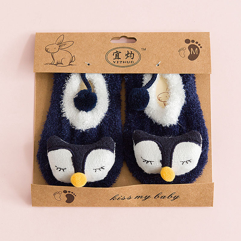 New Warm floor socks Non-slip coral velvet cartoon embroidery baby socks