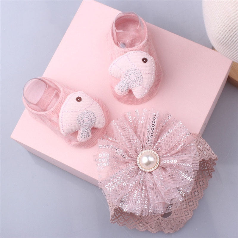 1 Set Xmas Gift Cute Flowers Baby Girls Headband Socks Cartoon Animal Bow Newborn Girls Hair Band Kids Headwear Hair Accessories