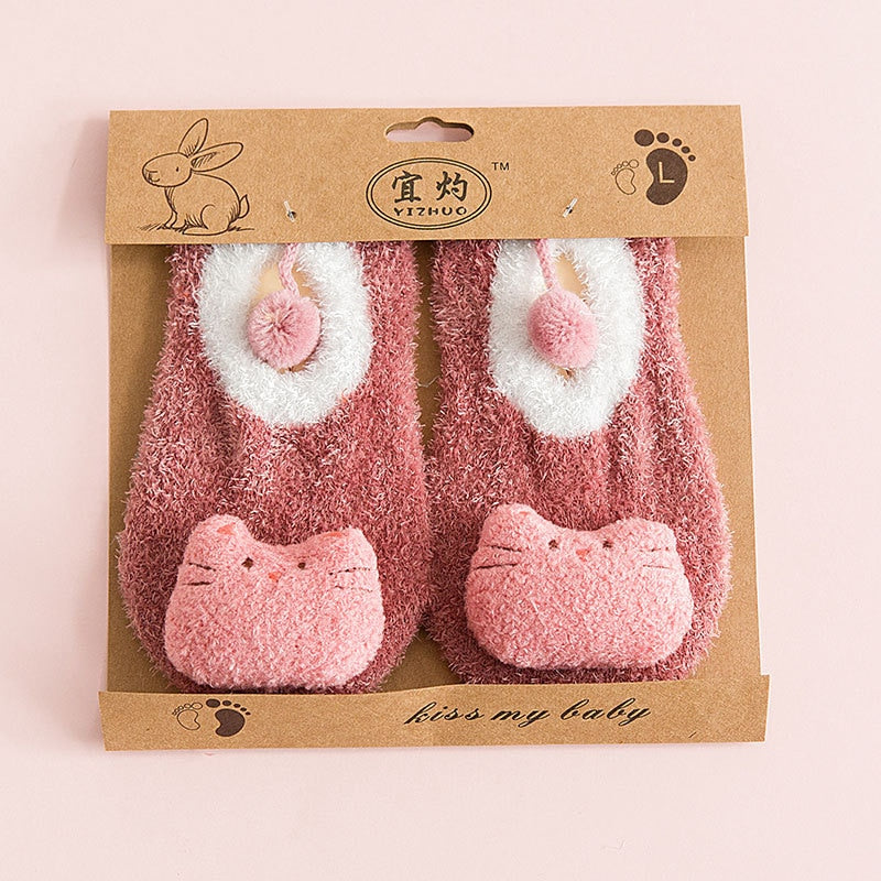 New Warm floor socks Non-slip coral velvet cartoon embroidery baby socks