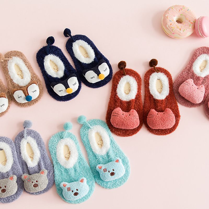New Warm floor socks Non-slip coral velvet cartoon embroidery baby socks