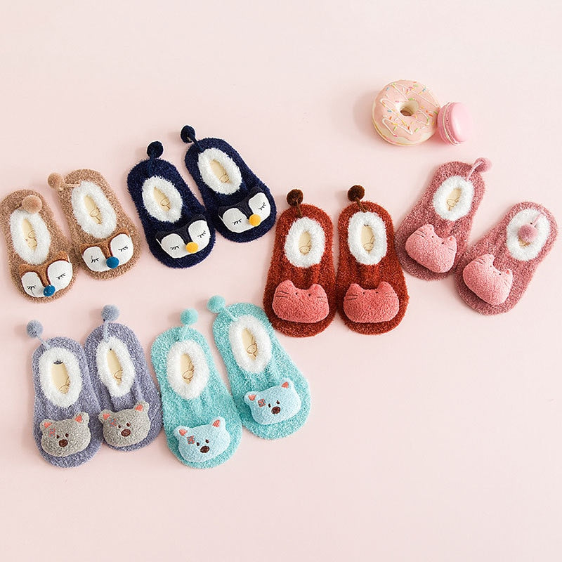 New Warm floor socks Non-slip coral velvet cartoon embroidery baby socks