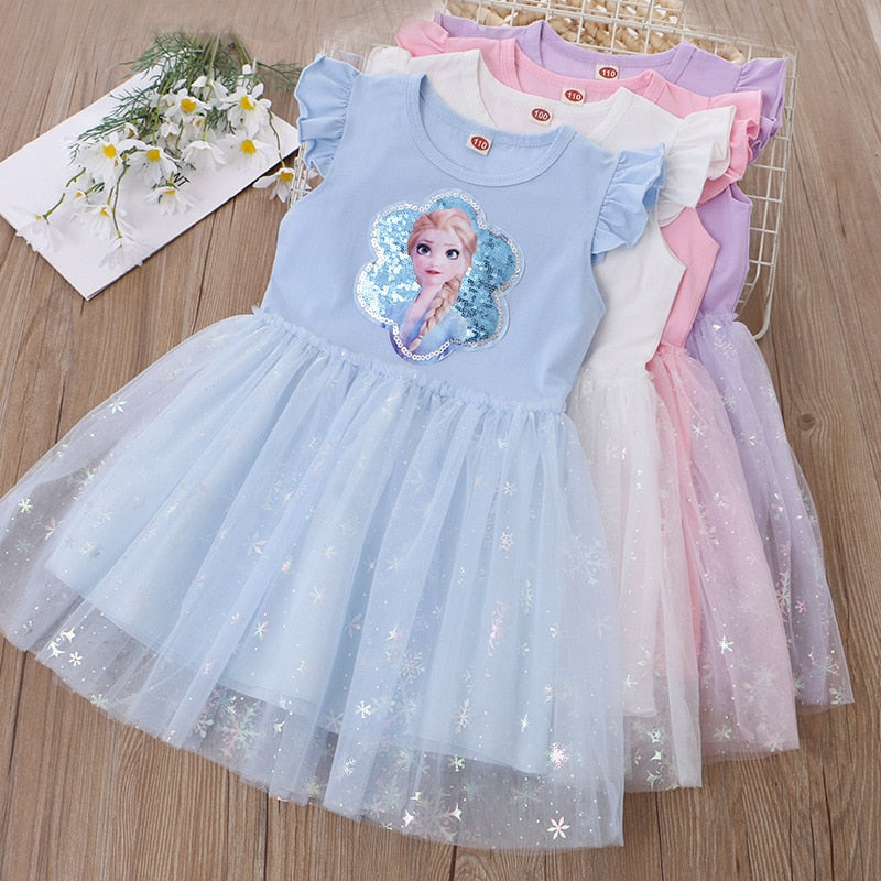 Girls Clothes 2023 New Summer Princess Dresses Flying Sleeve Kids Dress Frozen Elsa Party Baby Dresses for Children Clothing
