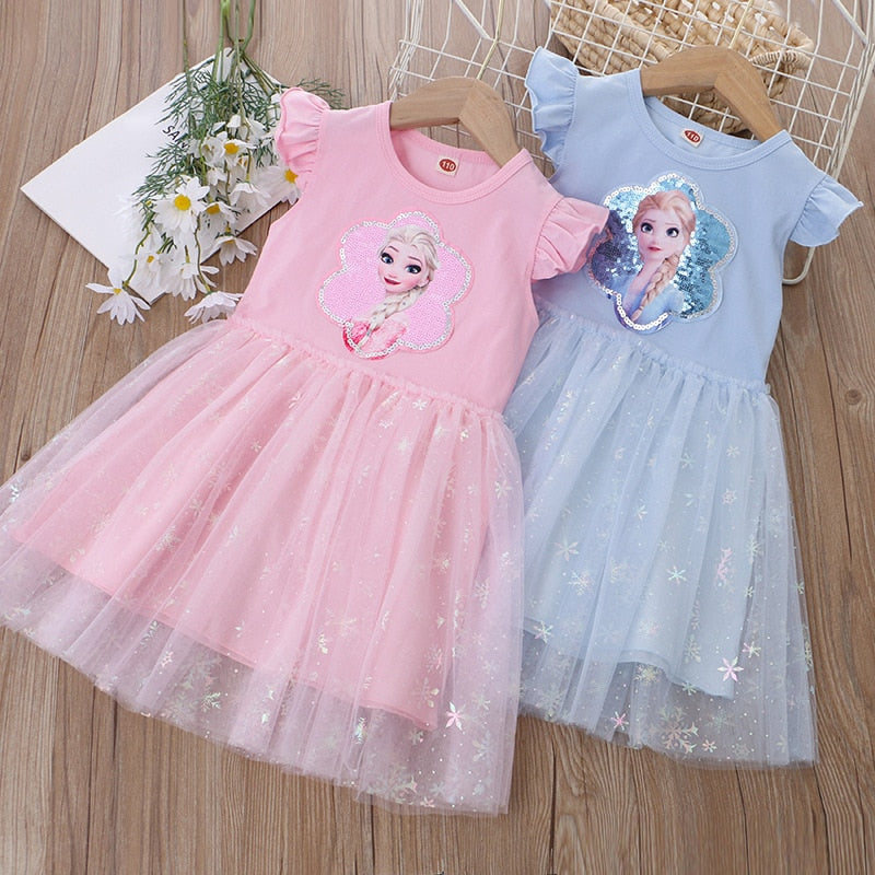 Girls Clothes 2023 New Summer Princess Dresses Flying Sleeve Kids Dress Frozen Elsa Party Baby Dresses for Children Clothing
