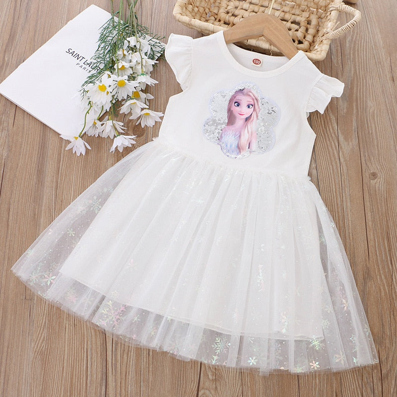 Girls Clothes 2023 New Summer Princess Dresses Flying Sleeve Kids Dress Frozen Elsa Party Baby Dresses for Children Clothing