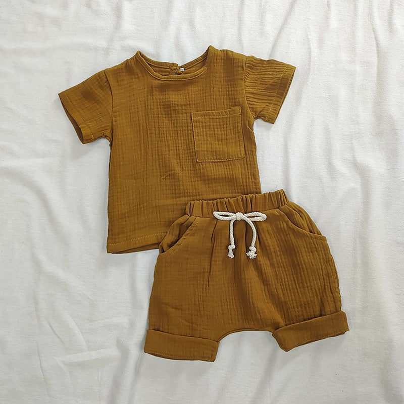 Organic Cotton Baby Clothes Set Summer Casual Tops Shorts For Boys Girls Set Unisex