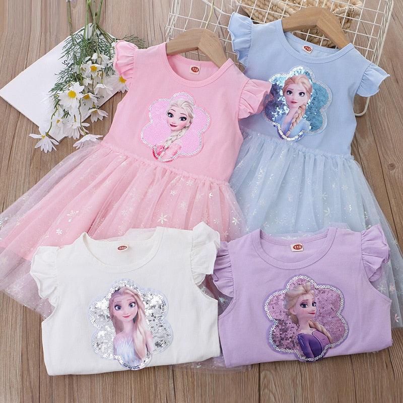Girls Clothes 2023 New Summer Princess Dresses Flying Sleeve Kids Dress Frozen Elsa Party Baby Dresses for Children Clothing