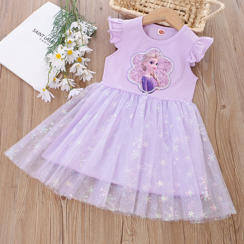 Girls Clothes 2023 New Summer Princess Dresses Flying Sleeve Kids Dress Frozen Elsa Party Baby Dresses for Children Clothing