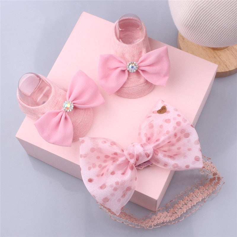 1 Set Xmas Gift Cute Flowers Baby Girls Headband Socks Cartoon Animal Bow Newborn Girls Hair Band Kids Headwear Hair Accessories