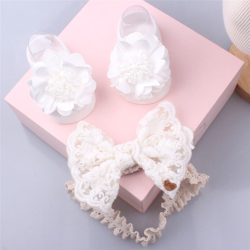 1 Set Xmas Gift Cute Flowers Baby Girls Headband Socks Cartoon Animal Bow Newborn Girls Hair Band Kids Headwear Hair Accessories