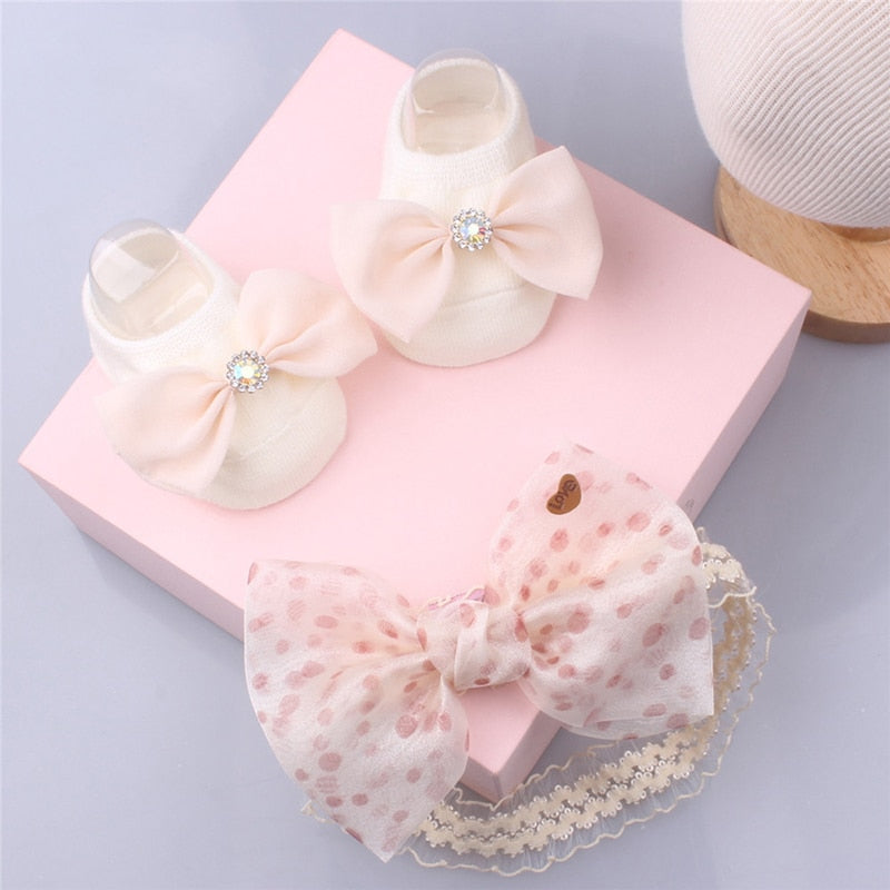 1 Set Xmas Gift Cute Flowers Baby Girls Headband Socks Cartoon Animal Bow Newborn Girls Hair Band Kids Headwear Hair Accessories