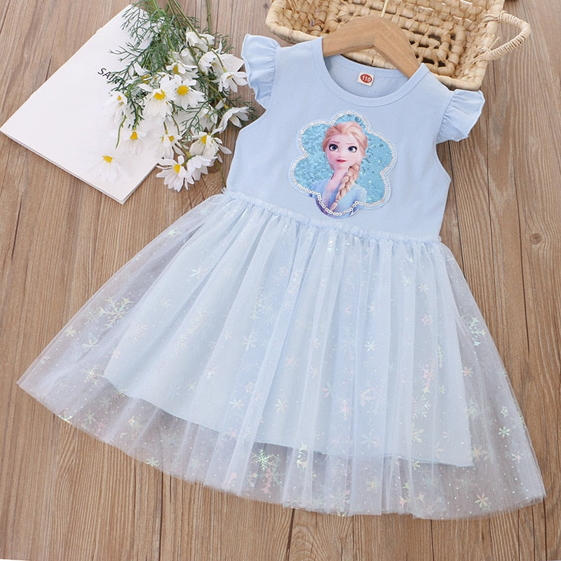 Girls Clothes 2023 New Summer Princess Dresses Flying Sleeve Kids Dress Frozen Elsa Party Baby Dresses for Children Clothing