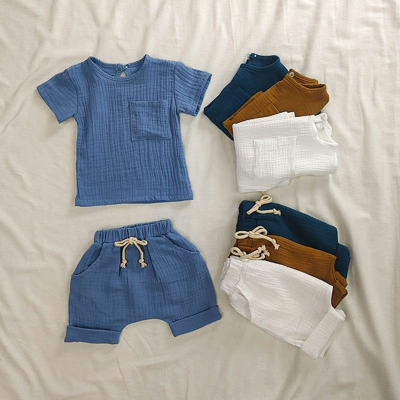 Organic Cotton Baby Clothes Set Summer Casual Tops Shorts For Boys Girls Set Unisex